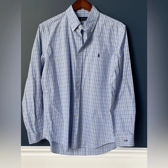 Ralph Lauren mens button up size large blue plaid long sleeve 1161 - Picture 5 of 5